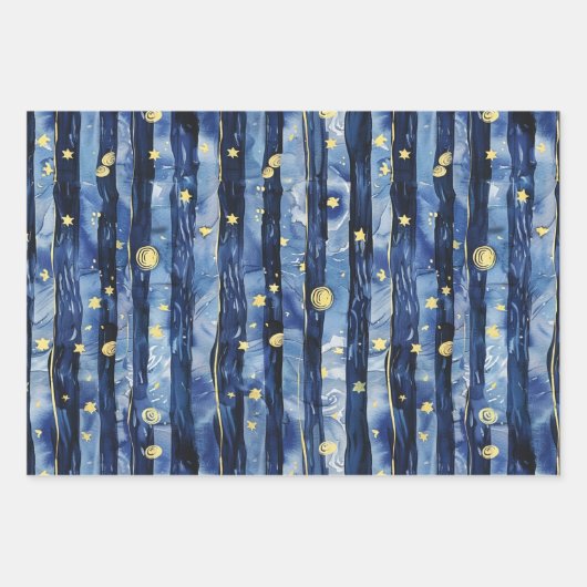 Sterne Night Skies Moons Stripes Geschenkpapier Set (Vorderseite 2)