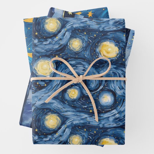 Sterne Night Skies Moons Stripes Geschenkpapier Set (Beispiel)