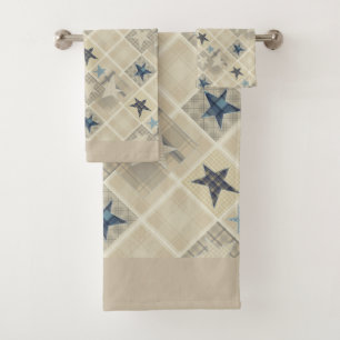 Sterne, Patchwork, blau Badhandtuch Set
