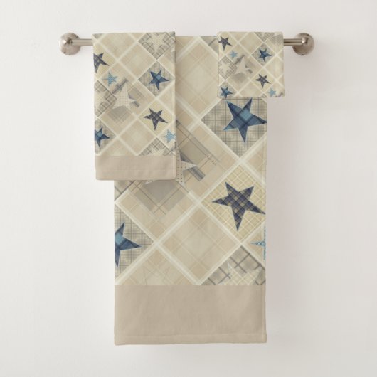 Sterne , Patchwork , blau Badhandtuch Set (Insitu)