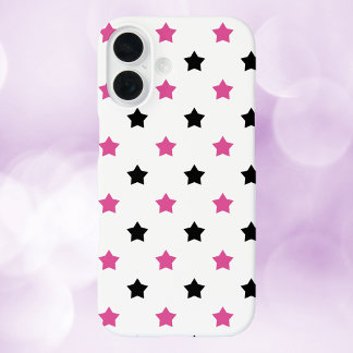 Sterne Pink Schwarz Muster Weiße Hintergrund iPhone 16 Hülle