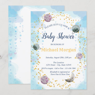 Sterne Planeten Blau Baby Shower Einladung