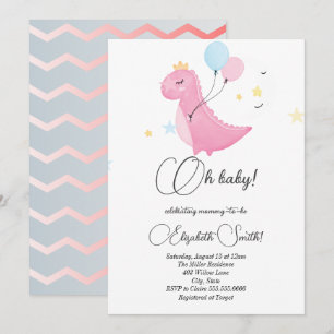 Sterne, Punkte, rosa Dinosaurier, Babydusche Einla Einladung