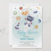 Sterne, Rakete, Astronautenraumdusche Einladung (Vorderseite)