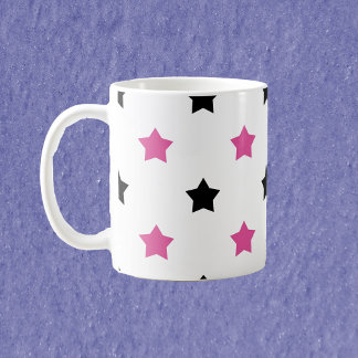 Sterne Rosa und Schwarz Muster Weiße Hintergrund Kaffeetasse
