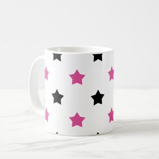 Sterne Rosa und Schwarz Muster Weiße Hintergrund Kaffeetasse (Vorderseite Links)