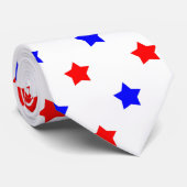 Sterne Rotes blaues Muster weißer Hintergrund Krawatte (Gerollt)