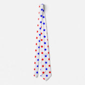 Sterne Rotes blaues Muster weißer Hintergrund Krawatte (Rückseite)