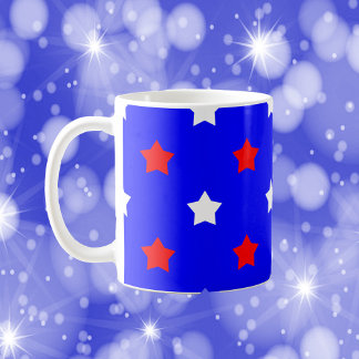 Sterne Rotes weißes Muster Blau Hintergrund Kaffeetasse
