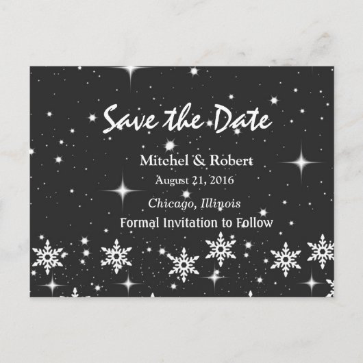 Sterne Schneeflocken WeihnachtsWedding Save the Da Ankündigungspostkarte (Vorderseite)
