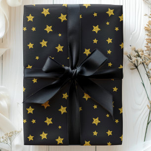Sterne Schwarz Gold Feiertag Geburtstag Neujahr Geschenkpapier