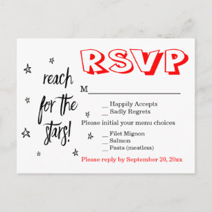 Sterne Schwarz Weiß Rot RSVP Hochzeit Typografie Einladungspostkarte