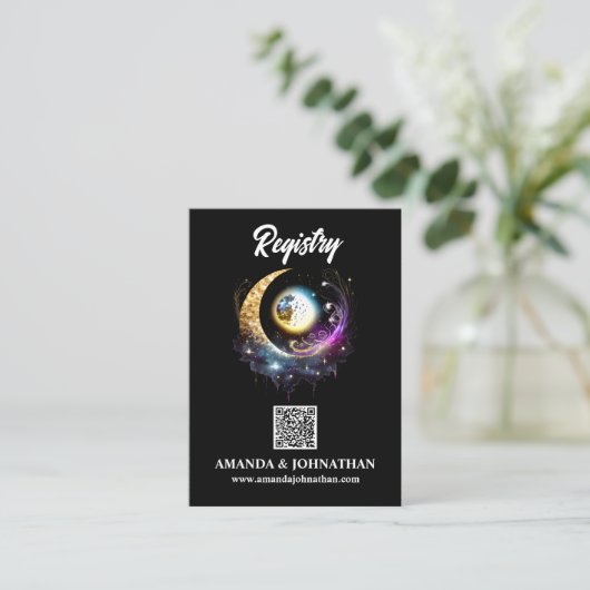 Sterne Schwarzer Magenta QR Code Registrierung chi Begleitkarte (Stehend Vorderseite)
