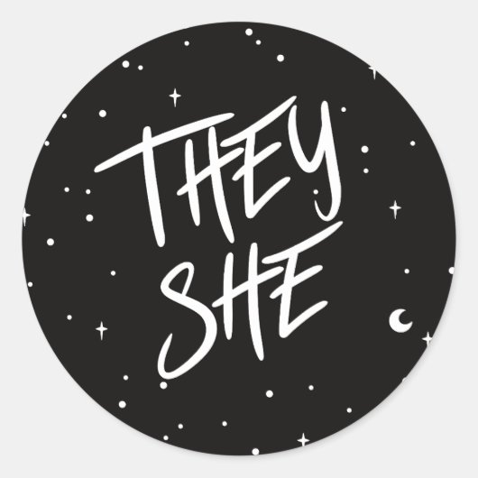 Sterne Sie / sie Pronouns Runder Aufkleber (Vorderseite)