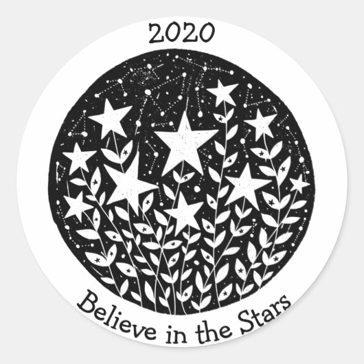 Sterne & Sternbilder Blumengarten in Sky B/W Runder Aufkleber (Vorderseite)