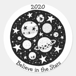 Sterne & Sternbilder Planeten in Night Sky B/W Runder Aufkleber