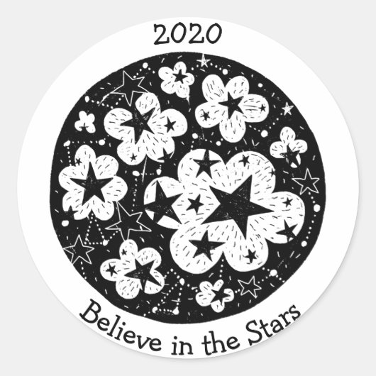 Sterne & Sternbilder Popcorn Blüten Wolken B/W Runder Aufkleber (Vorderseite)