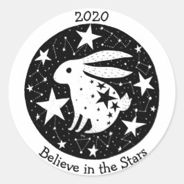 Sterne & Sternbilder Starry Bunny Rabbit B/W Runder Aufkleber