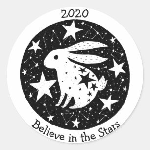 Sterne & Sternbilder Starry Bunny Rabbit B/W Runder Aufkleber