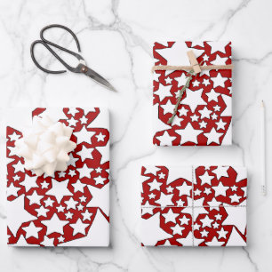 Sterne, Sterne, Sterne in Rot und Weiss Geschenkpapier Set