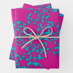 Sterne, Sterne, Sterne in Türkis und Hot Pink Geschenkpapier Set