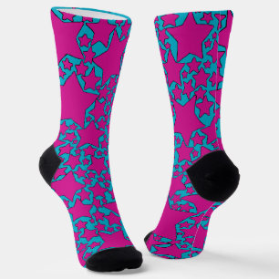 Sterne, Sterne, Sterne in Türkis und Hot Pink Socken