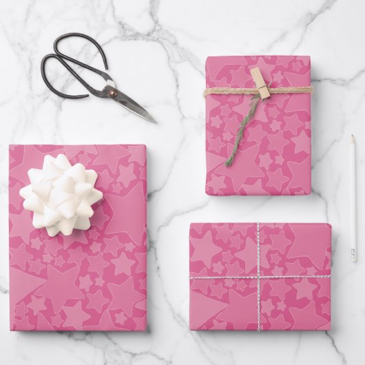 Sterne, Sterne, Sterne - rosa Geschenkpapier Set (Vorderseite)