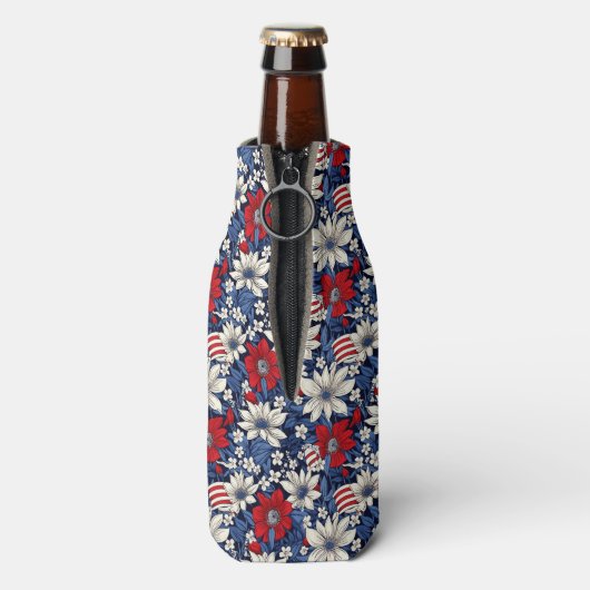 Sterne & Streifen Elegante Blumen Flaschenkühler (Flasche Rückseite)