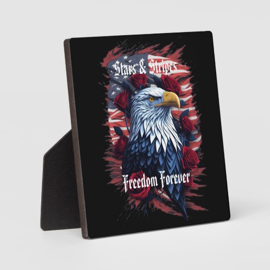 Sterne & Streifen-Flagge mit Adler und Rose Fotoplatte (Vorderseite)