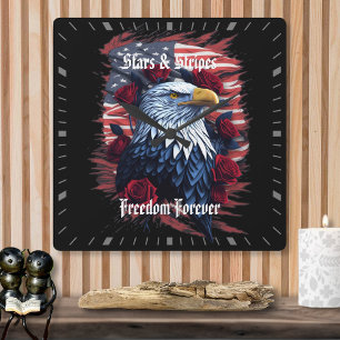 Sterne Streifen Freiheit für immer Eagle American Quadratische Wanduhr