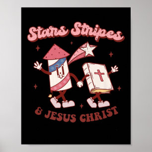 Sterne Streifen Jesus Christus Christlich 4. Juli Poster