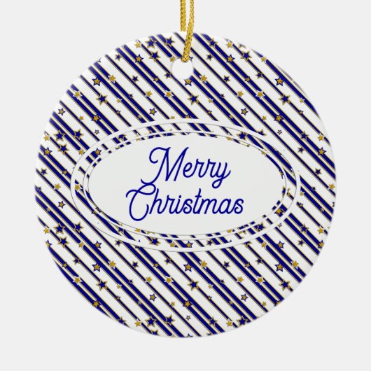 Sterne & Streifen MUSTER gold rot oder blau Keramik Ornament (Vorne)