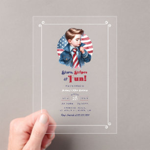 Sterne, Streifen & Spaß Patriotische Jungen-Geburt Acryleinladungen