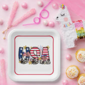 Sterne, Streifen und Feuerwerke: USA in vollen Ruh Pappteller (Party)