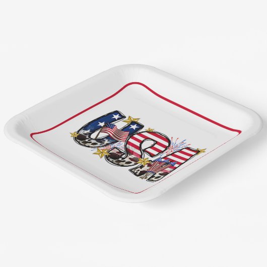 Sterne, Streifen und Feuerwerke: USA in vollen Ruh Pappteller (Gewinkelt)