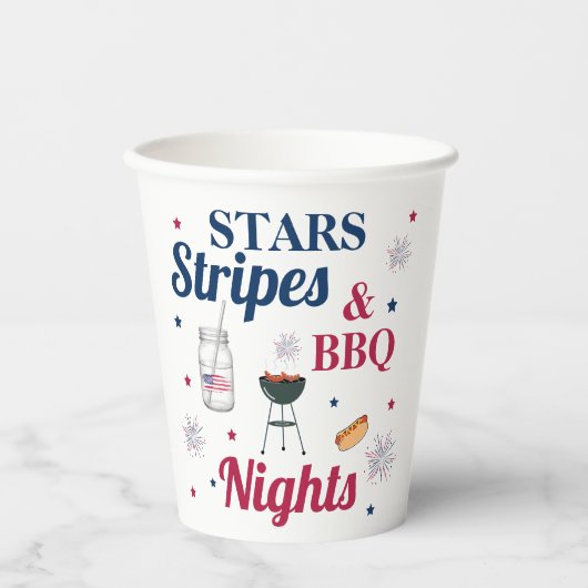 Sterne, Streifen und GRILLEN - Nächte - Patriotisc Pappbecher (Vorderseite)