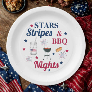 Sterne, Streifen und GRILLEN - Nächte - Patriotisc Pappteller