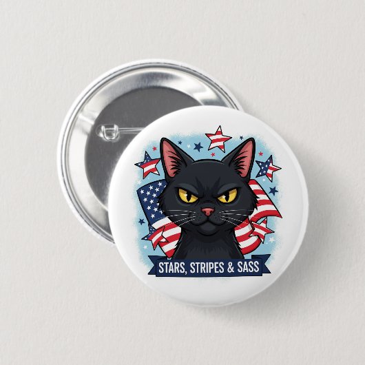 Sterne, Streifen und Masse - Patriotische Katzensc Button (Vorne & Hinten)
