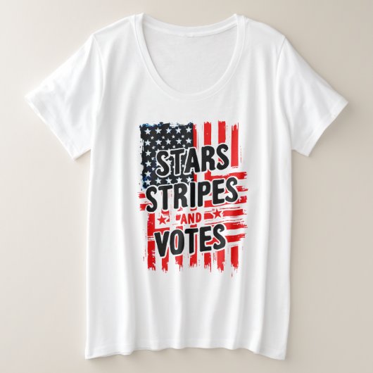 Sterne, Streifen und Stimmen mit amerikanischer Fl Große Größe T-Shirt (Design vorne)