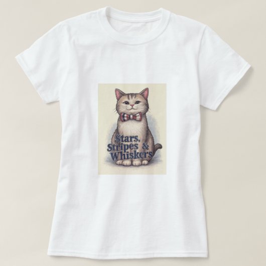 Sterne, Streifen und Whiskers - Patriotischer Katz T-Shirt (Design vorne)