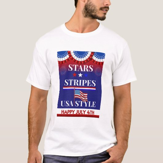Sterne, Streifen, USA Style T-Shirt (Vorderseite)
