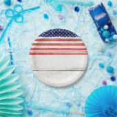 Sterne & Streifen Weißes rustikales Holz Patriotis Pappteller (Party)