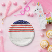 Sterne & Streifen Weißes rustikales Holz Patriotis Pappteller (Party)