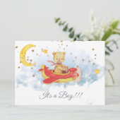 *~* Sterne Teddy Bear Red Flugzeug Baby Boy Dusche Einladung (Stehend Vorderseite)