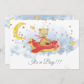 *~* Sterne Teddy Bear Red Flugzeug Baby Boy Dusche Einladung (Vorne/Hinten)
