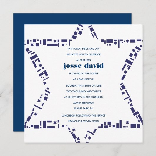 Sterne u. Quadrat-Bar-Schläger Mitzvah Einladung (Vorne/Hinten)