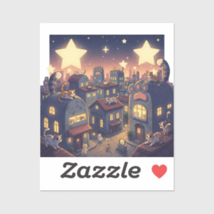 Sterne über Cat City - Whimsistisch Aufkleber