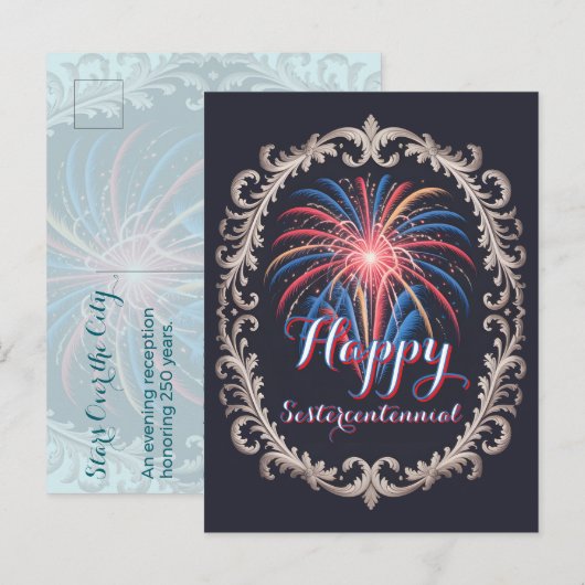 Sterne über der Stadt • 1776–2026 Einladung zur Fe Postkarte (Vorne/Hinten)