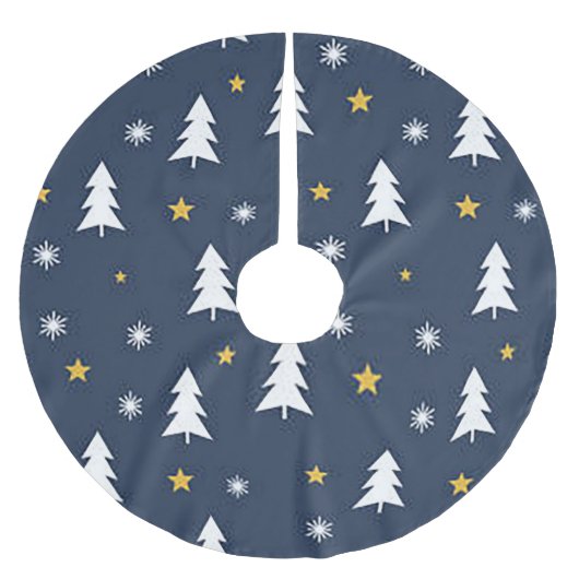 Sterne und Bäume Weihnachten Polyester Weihnachtsbaumdecke (Vorderseite)