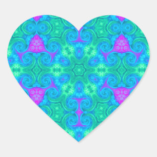 Sterne und Curls in grünem Blau und Rosa Herz-Aufkleber